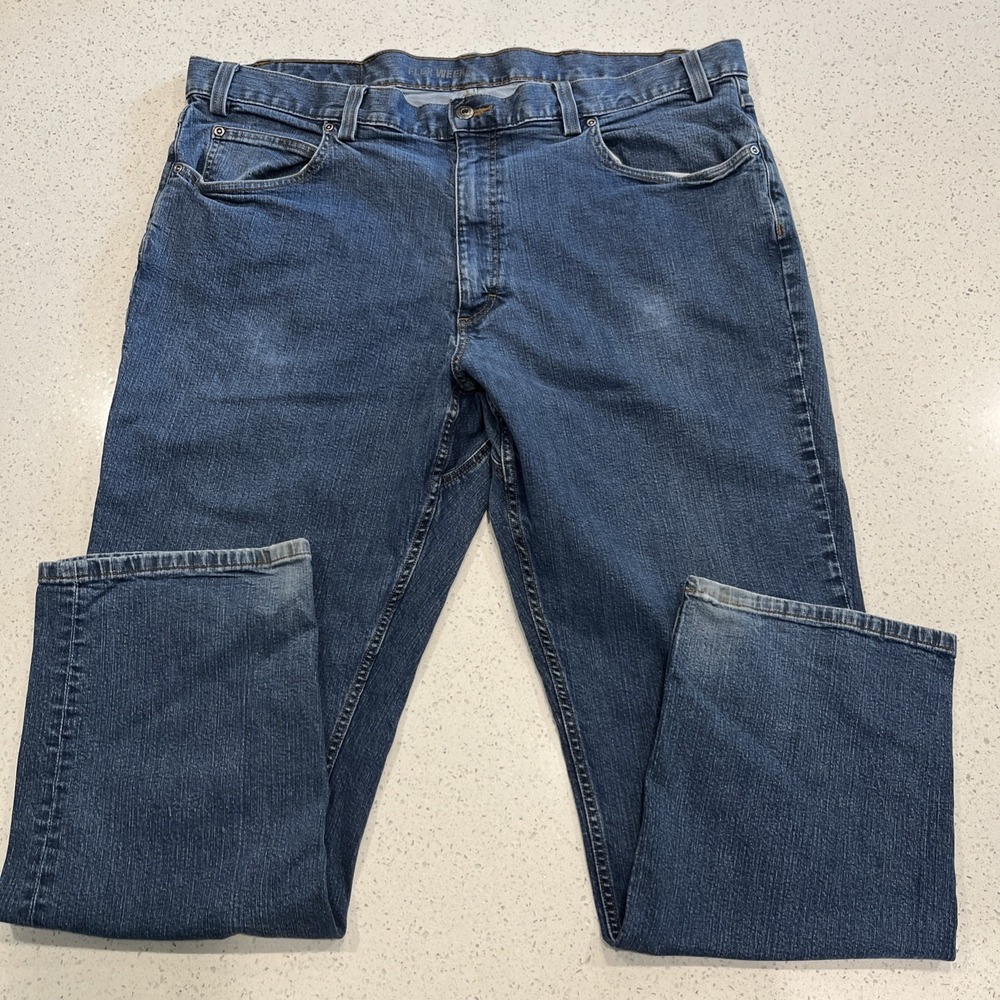 Duluth Trading Flex Weekender Jeans 44x32 Men's Stretch Straight Leg Blue Denim